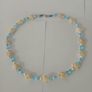 Blue and Cream Turtle Bead Necklace